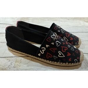 Kate Spade 9.5B Black Red Espadrille Flat Slip On Shoes Hearts Gabrielle Canvas